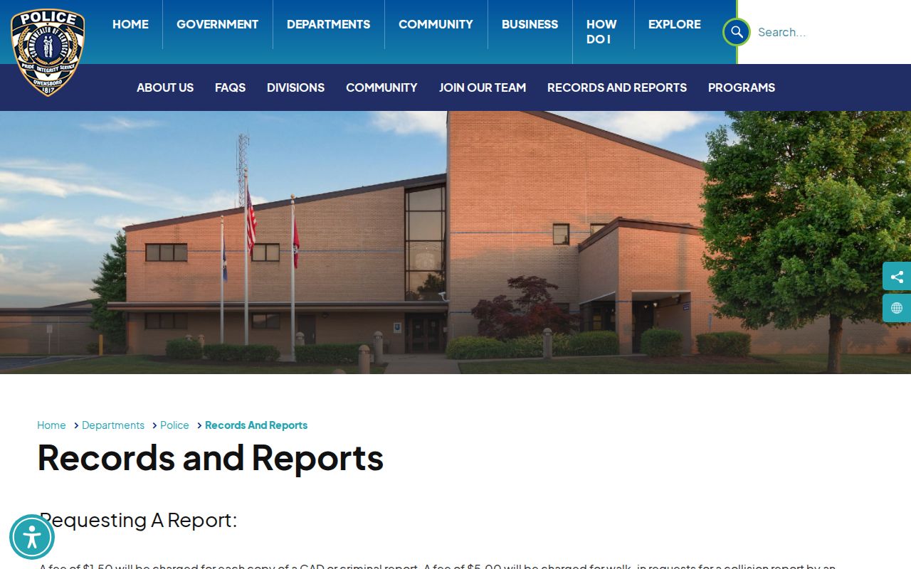 Owensboro Police Department records and reports webpage