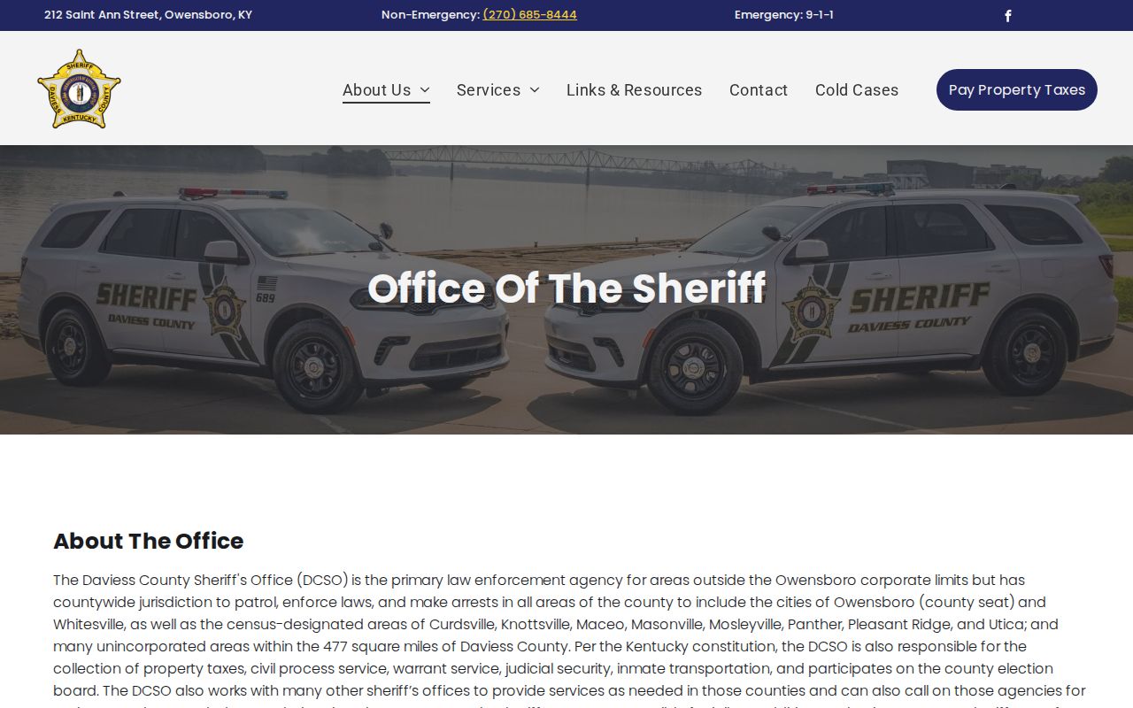 Daviess County Sheriff's Office page describing countywide jurisdiction